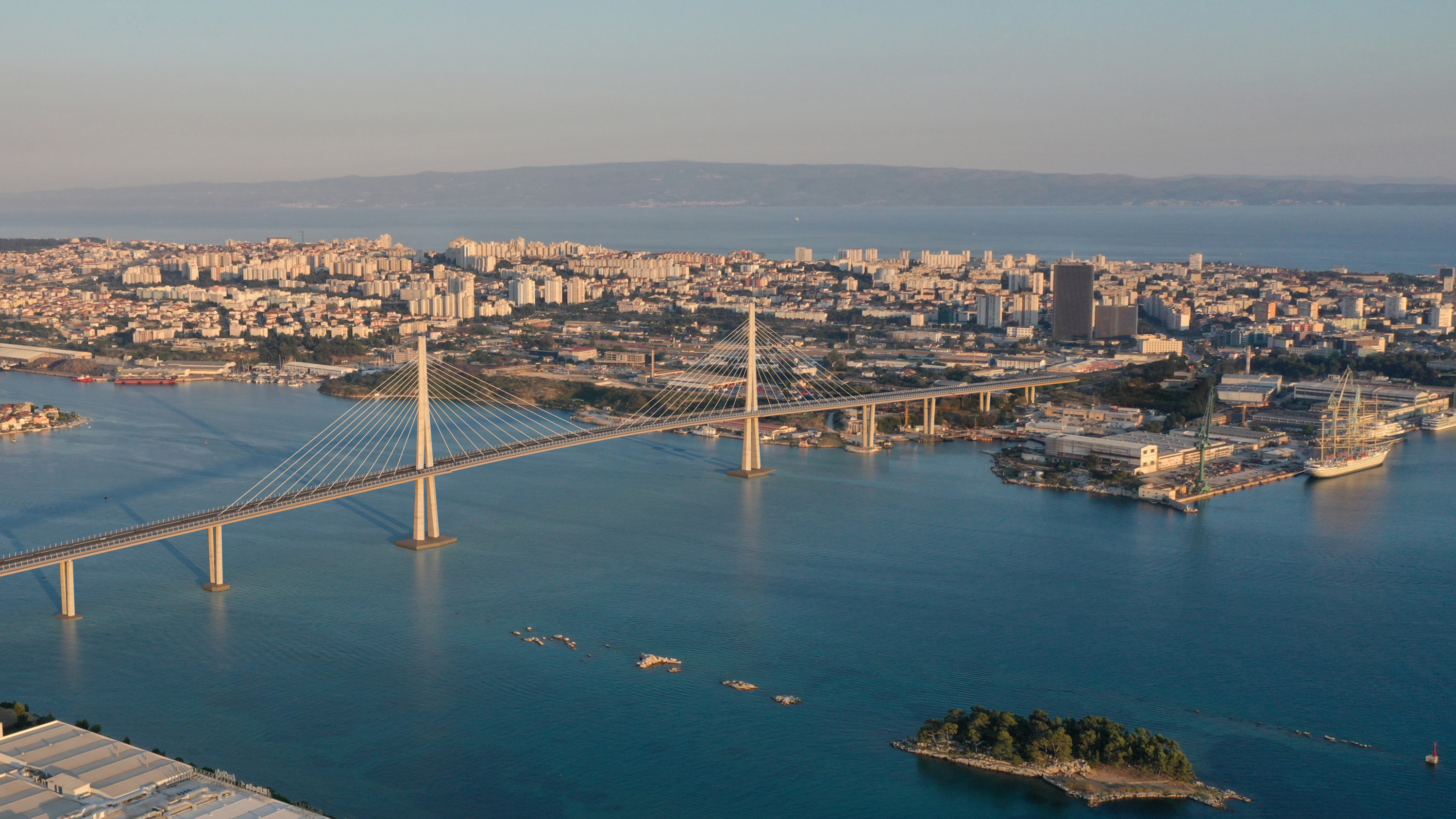 Nagrađeni radovi na natječaju za tehničko-oblikovno rješenje mosta preko Kaštelanskog zaljeva na prometnici novi ulaz u Split, čvor Vučevica – Tunel Kozjak – čvor na DC8 – Trajektna luka Split